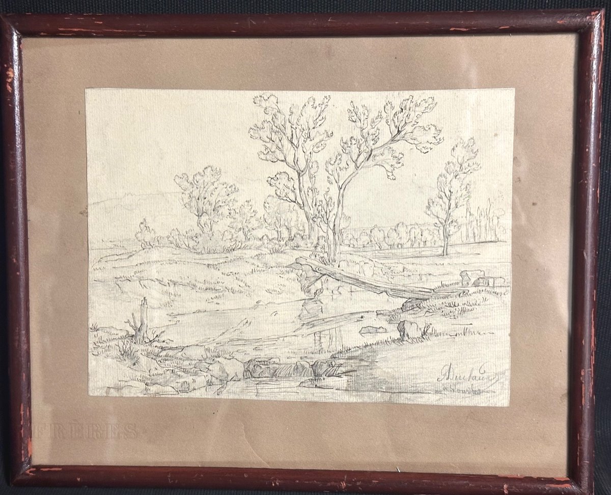 Jean Antoine Duclaux Lyon 1783-1868 Drawing Bridge Over River At Vourles Rhône /9-photo-2