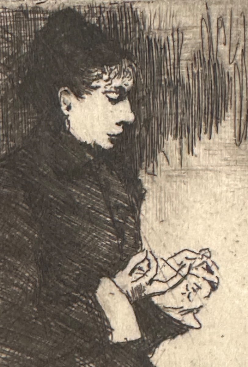 Norbert GOENEUTTE 1854-1894 Eau forte Femme brodant-photo-4