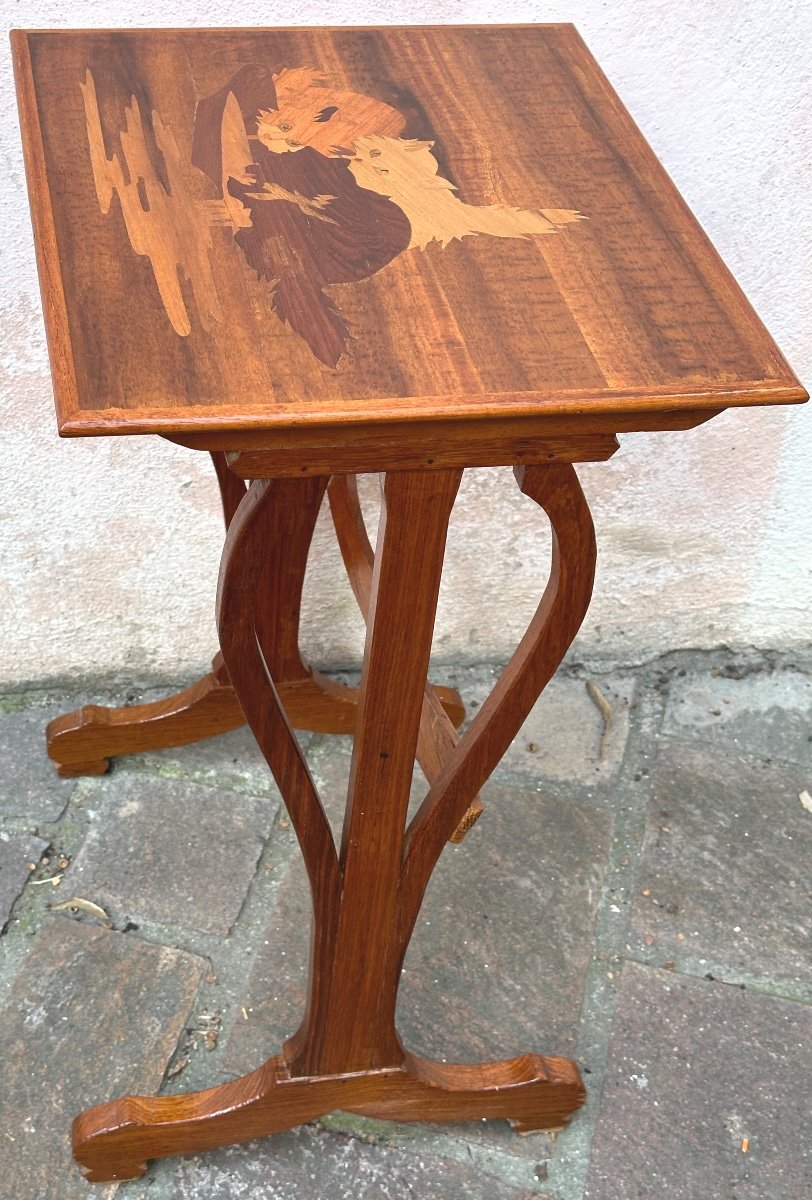 émile Gallé 1846-1904 Rare table CHATS en marqueterie Art Nouveau Nancy En très bon état chat-photo-1