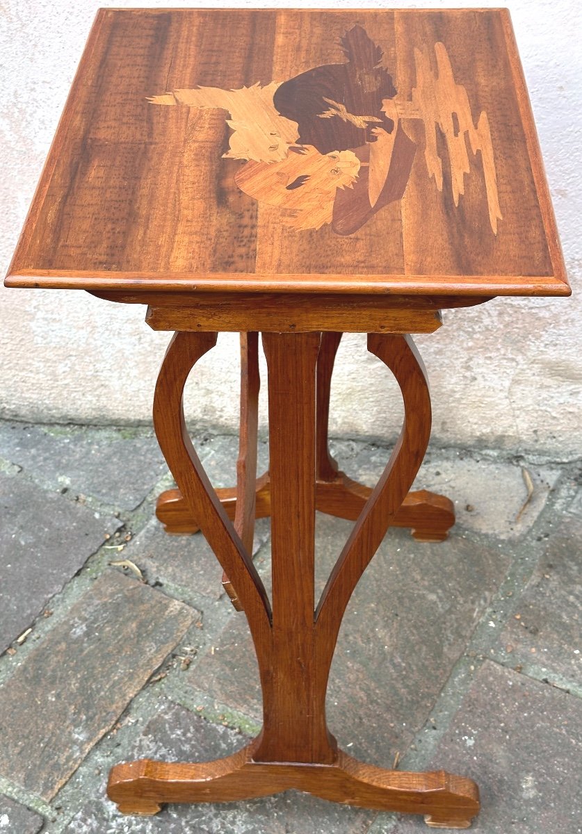émile Gallé 1846-1904 Rare table CHATS en marqueterie Art Nouveau Nancy En très bon état chat-photo-3