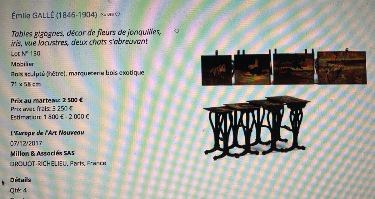 émile Gallé 1846-1904 Rare table CHATS en marqueterie Art Nouveau Nancy En très bon état chat-photo-5