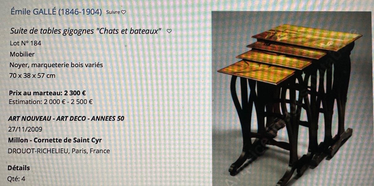 émile Gallé 1846-1904 Rare table CHATS en marqueterie Art Nouveau Nancy En très bon état chat-photo-6