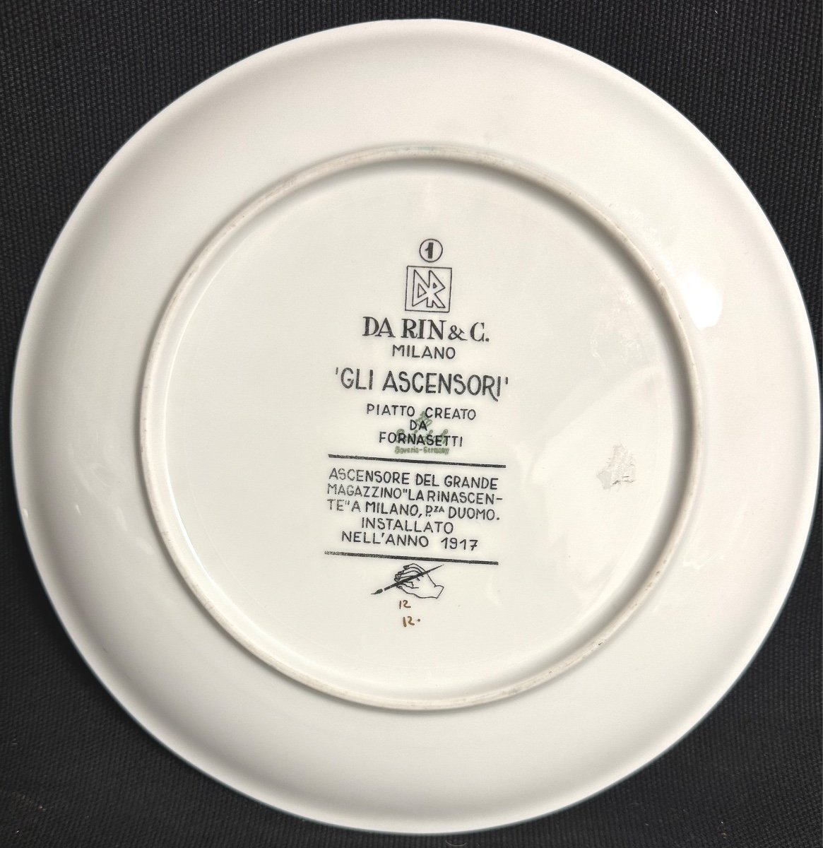 Piero Fornasetti 2913-1988 Gli Ascensori Porcelain Plate With Gold Rim Elevator -photo-3
