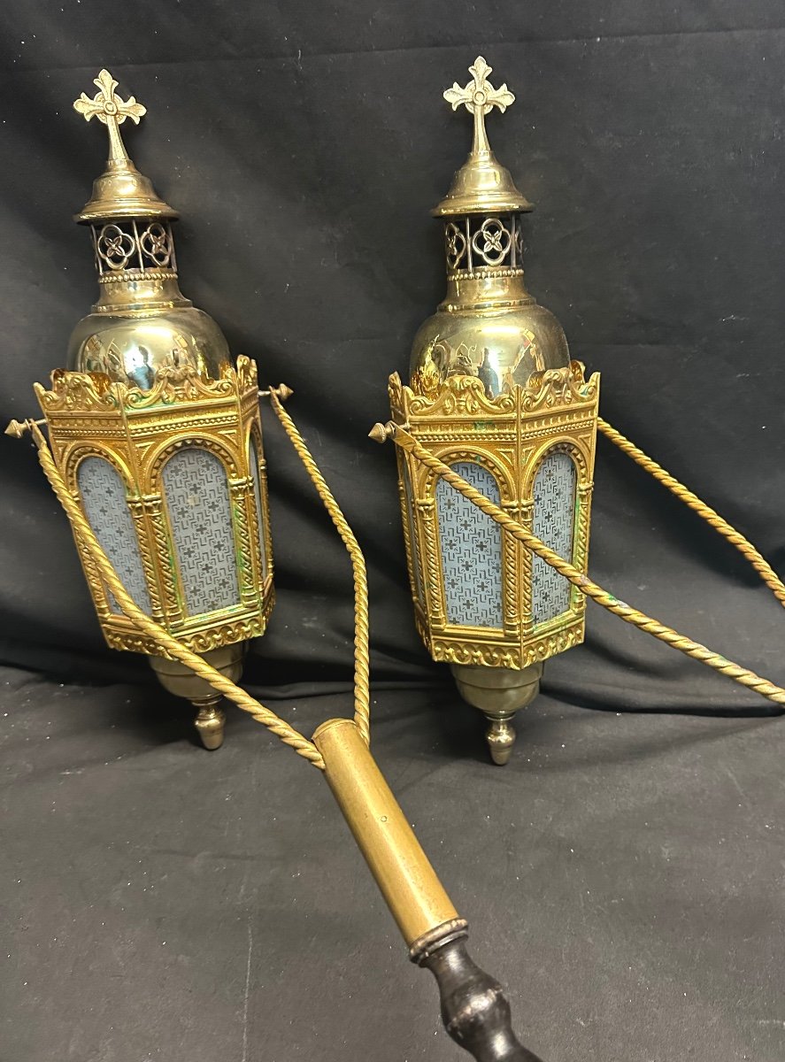 Rare Pair Of 19th Century Procession Lanterns Completed And In Very Good Original Condition-photo-2