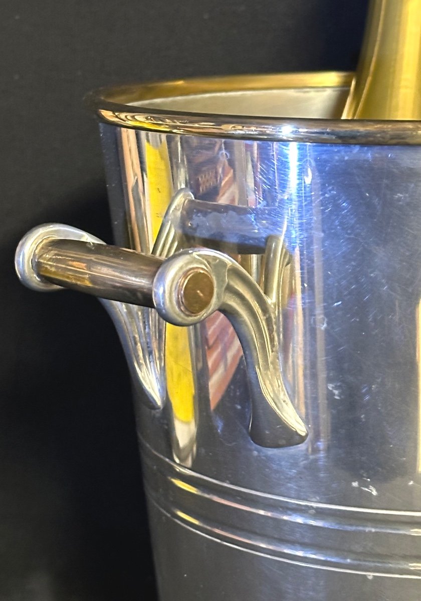 Champagne Bucket In Silver Metal And Brass Two-tone Art Deco Style -photo-2