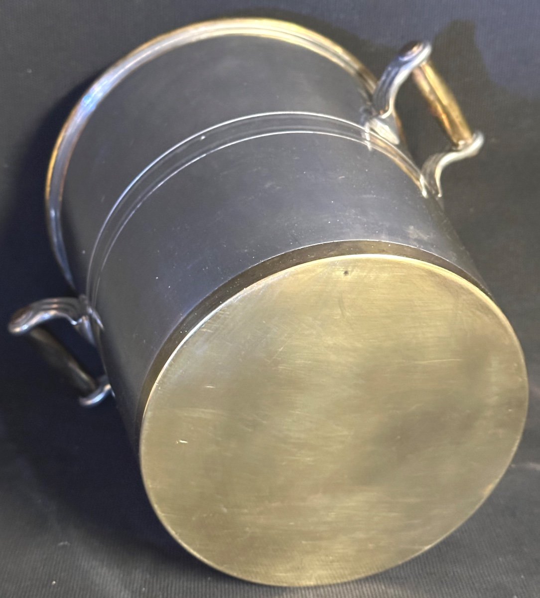 Champagne Bucket In Silver Metal And Brass Two-tone Art Deco Style -photo-1
