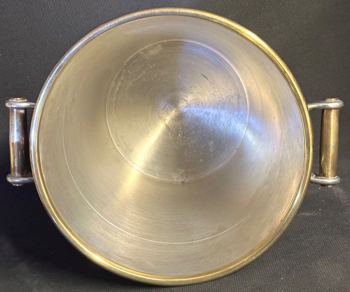 Champagne Bucket In Silver Metal And Brass Two-tone Art Deco Style -photo-2