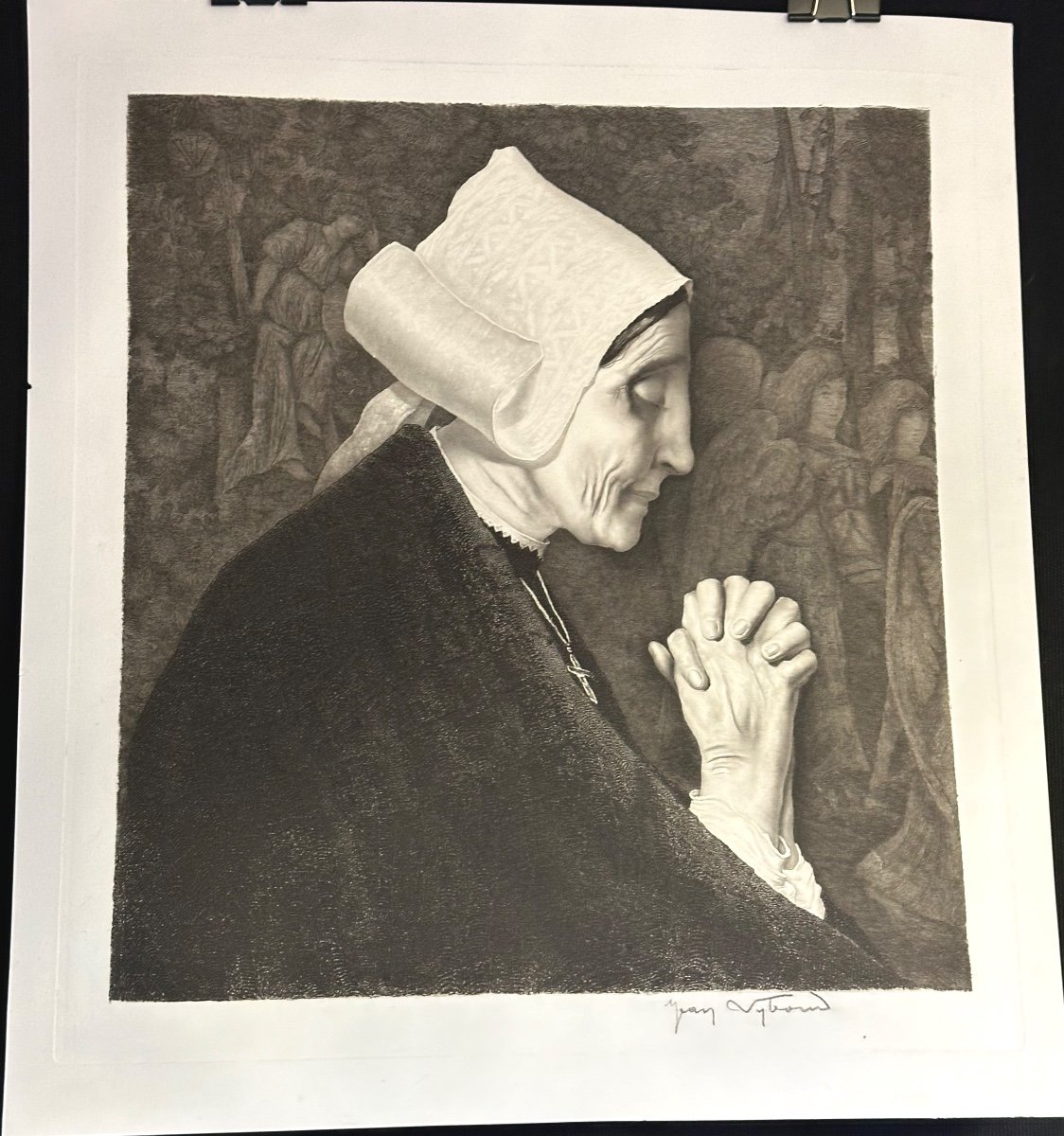 Jean Vyboud 1872-1944 Breton Etching In Prayer In Very Good Condition Brittany Savoie -photo-2