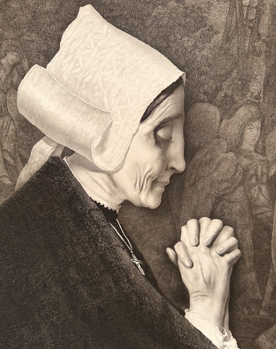 Jean Vyboud 1872-1944 Breton Etching In Prayer In Very Good Condition Brittany Savoie -photo-2
