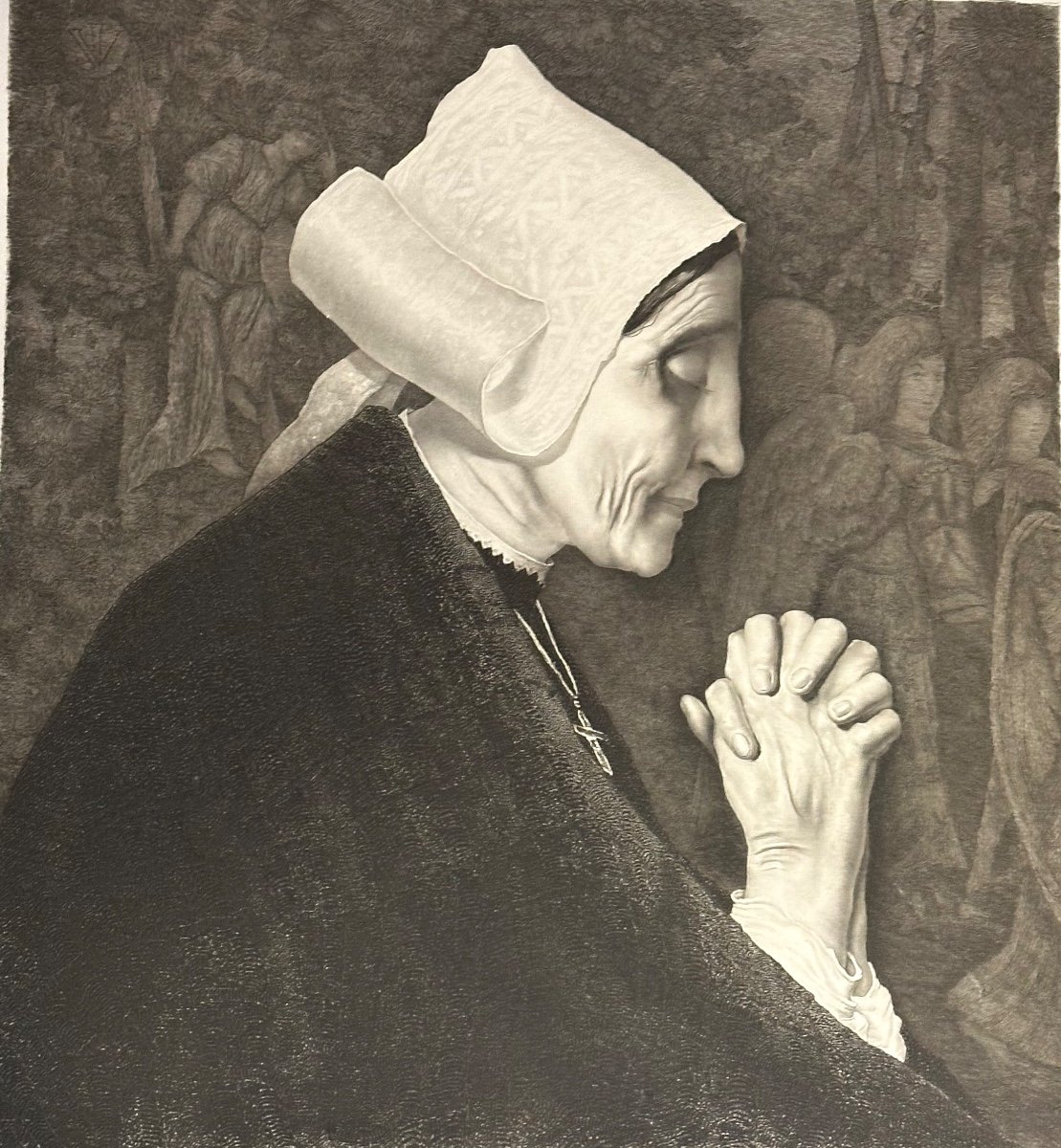 Jean Vyboud 1872-1944 Breton Etching In Prayer In Very Good Condition Brittany Savoie 