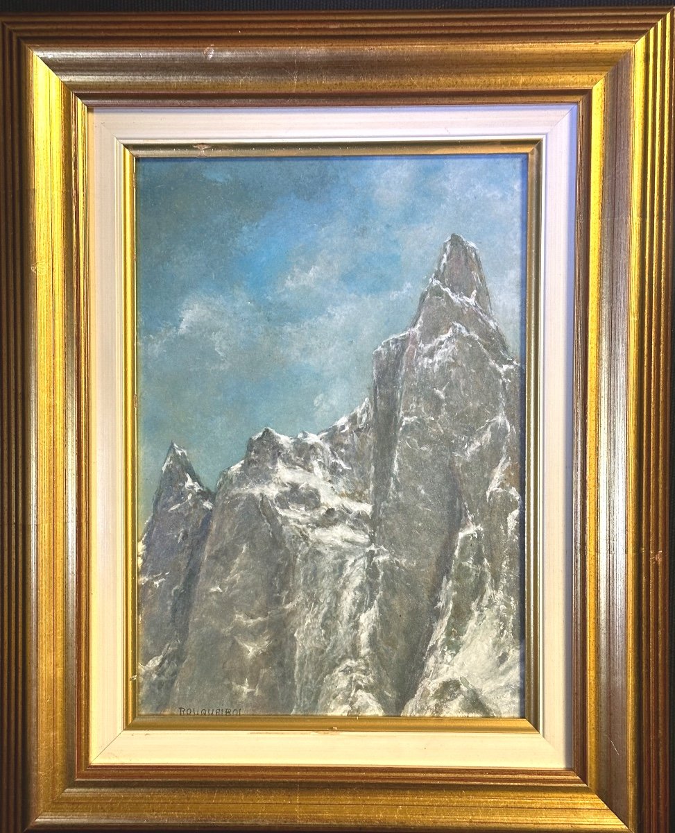 Roger ROUQUAIROL 1954 Huile Arête des Cosmiques Aiguille du Midi Chamonix Mont Blanc Alpes /3-photo-2