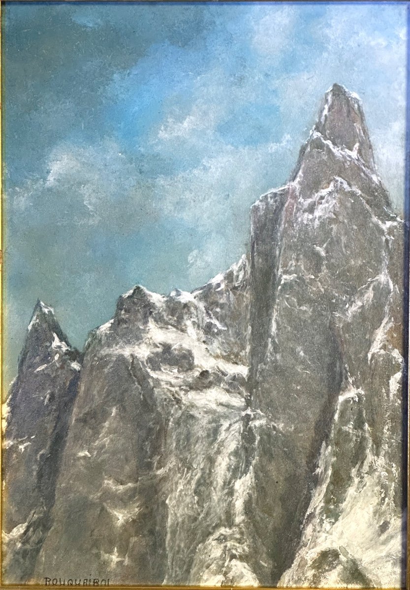 Roger ROUQUAIROL 1954 Huile Arête des Cosmiques Aiguille du Midi Chamonix Mont Blanc Alpes /3