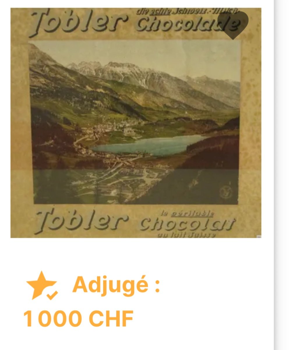 Tobler Swiss Milk Chocolate Old Lithograph 1900 Signed C.m. In Its Original Frame-photo-5