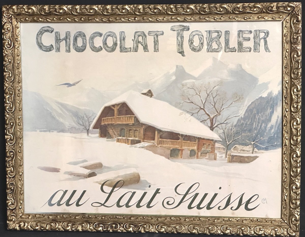 Tobler Swiss Milk Chocolate Old Lithograph 1900 Signed C.m. In Its Original Frame