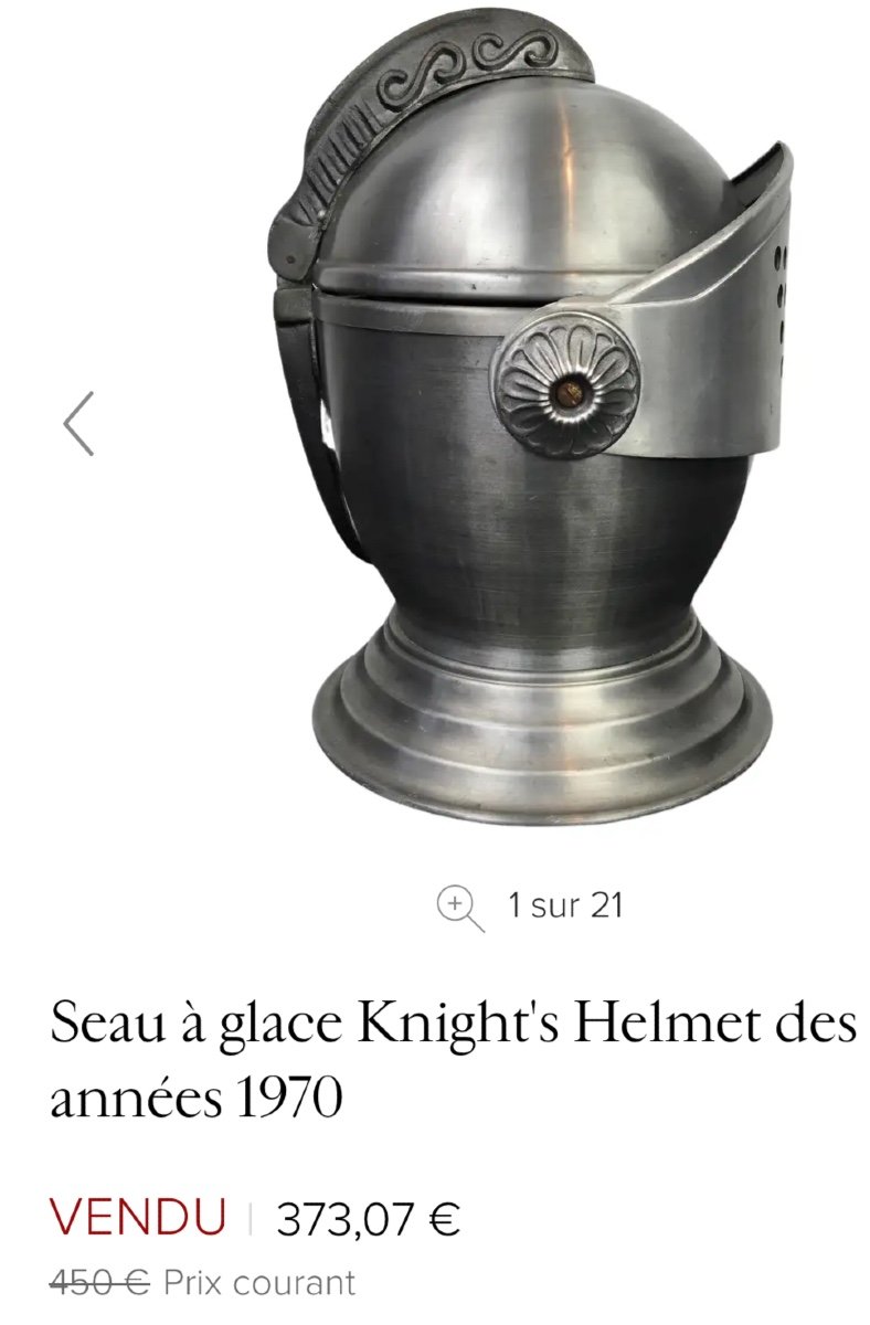 Curieux seau à glaçons Champagne Heaume casque de chevalier pour glace en aluminium XXe-photo-8