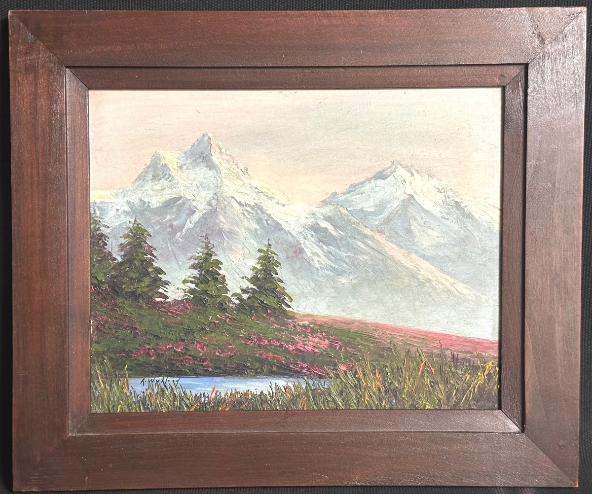 Astrid WALFORD 1907-1984 Huile montagne Alpine et lac Alpes Oisans /13-photo-2