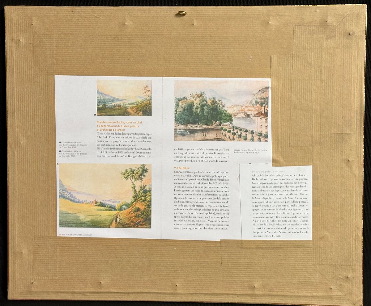 Claude Honoré BACHE 1801-1872 Aquarelle Grenoble Jardin de Ville en 1839 Isère Dauphiné /2-photo-4