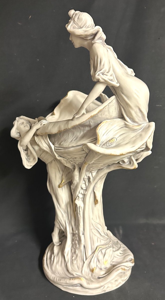 IMPORTANTE Coupe 54 cm Porcelaine Royal Dux 1900 Art Nouveau En très bon état signée -photo-6