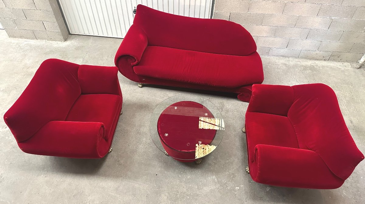 Complete Bretz Living Room In Very Good Condition, Chaise Longue Sofa, Pair Of Armchairs And Coffee Table, Signed Design -photo-3