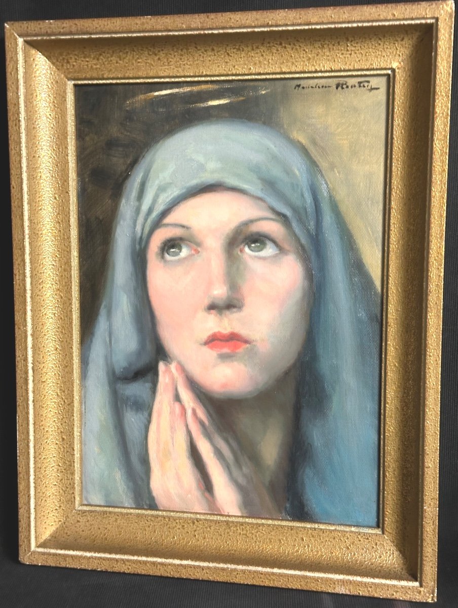 Madeleine PLANTEY 1890-1985 Huile Portrait de jeune femme virginale 1935 vierge Lyon-photo-2