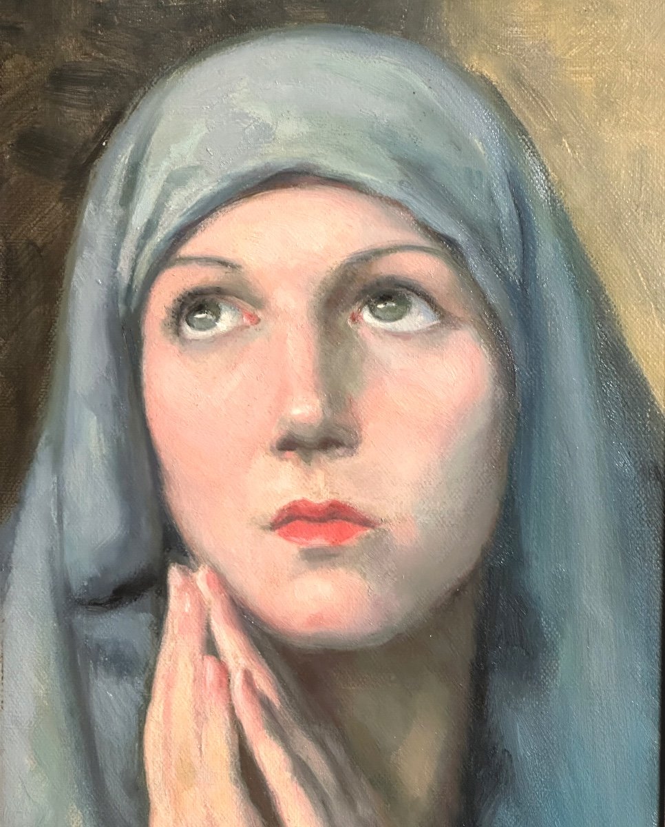 Madeleine PLANTEY 1890-1985 Huile Portrait de jeune femme virginale 1935 vierge Lyon