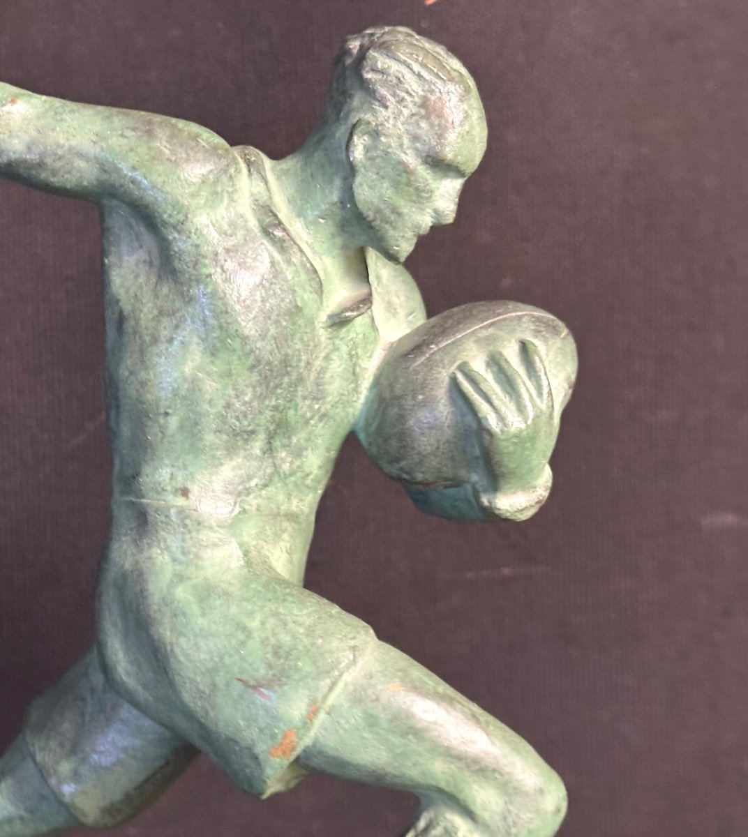 Rugby Edouard Fraisse 1880-1956 Bronze Art Deco Rugbyman The Breakthrough Or Trial Race Sport-photo-2