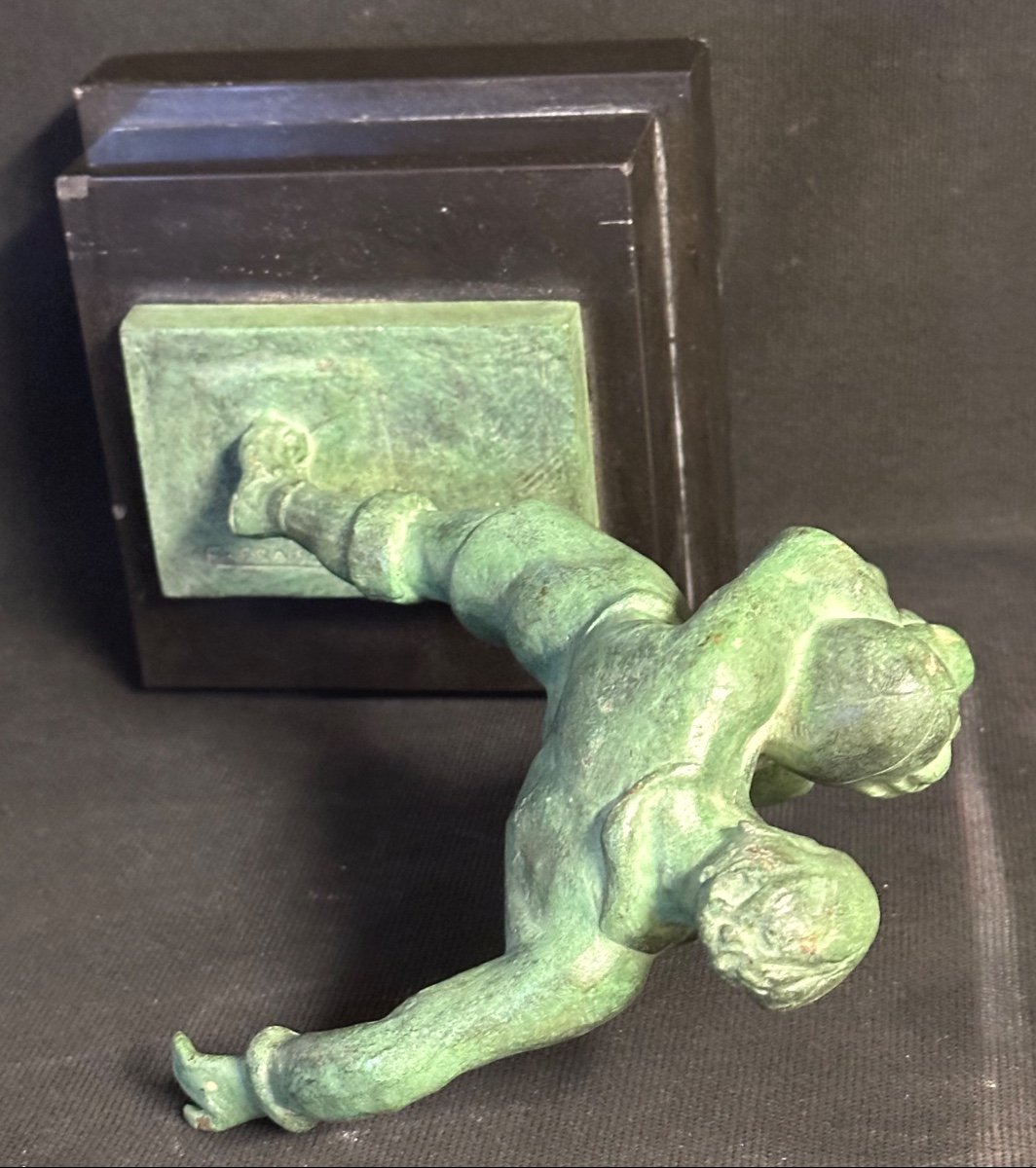 Rugby Edouard Fraisse 1880-1956 Bronze Art Deco Rugbyman The Breakthrough Or Trial Race Sport-photo-6