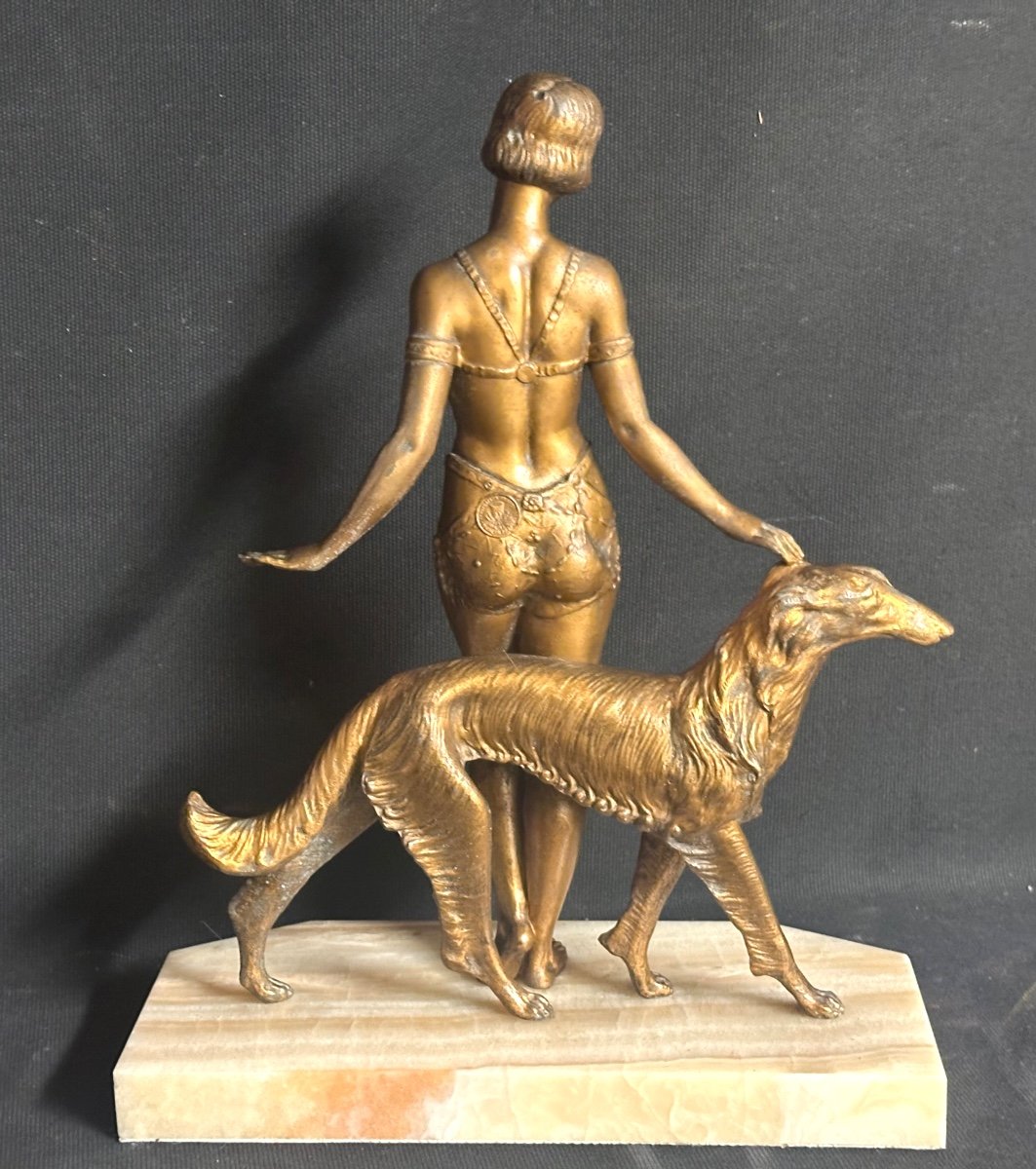 Sculpture Art Deco attribuée à Pierre RIGAL Jeune femme au lévrier 1930-photo-2