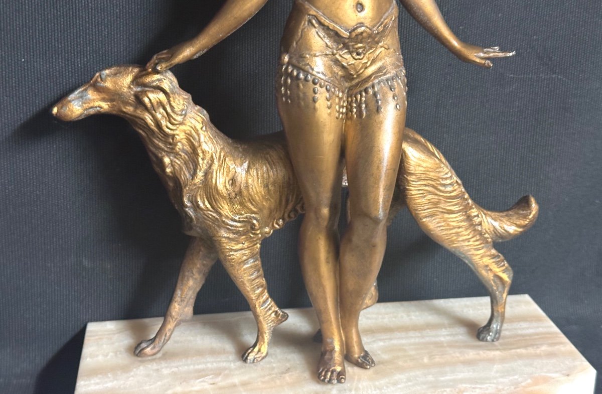 Sculpture Art Deco attribuée à Pierre RIGAL Jeune femme au lévrier 1930-photo-3