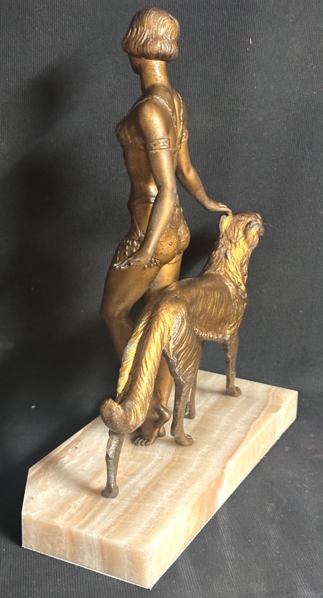 Sculpture Art Deco attribuée à Pierre RIGAL Jeune femme au lévrier 1930-photo-3