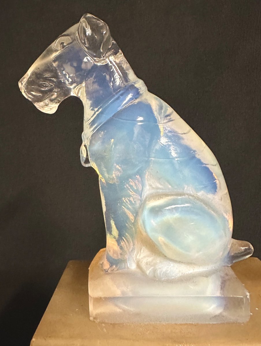 Lampe Veilleuse FOX TERRIER attribué à Sabino en verre opalescent chien veilleuse Art Deco-photo-2