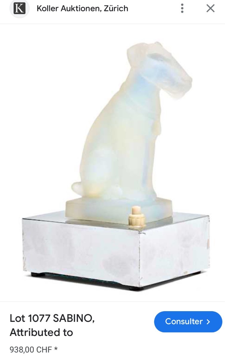 Lampe Veilleuse FOX TERRIER attribué à Sabino en verre opalescent chien veilleuse Art Deco-photo-1