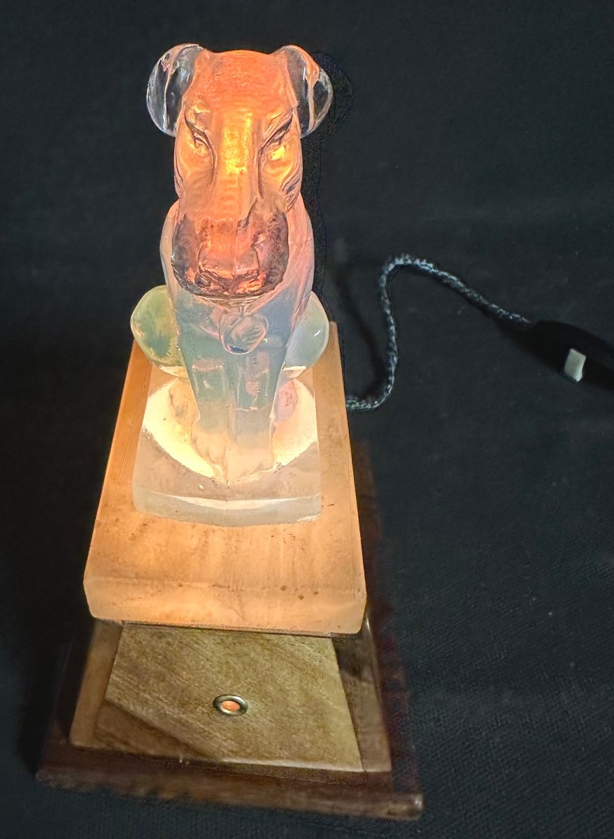 Lampe Veilleuse FOX TERRIER attribué à Sabino en verre opalescent chien veilleuse Art Deco-photo-2