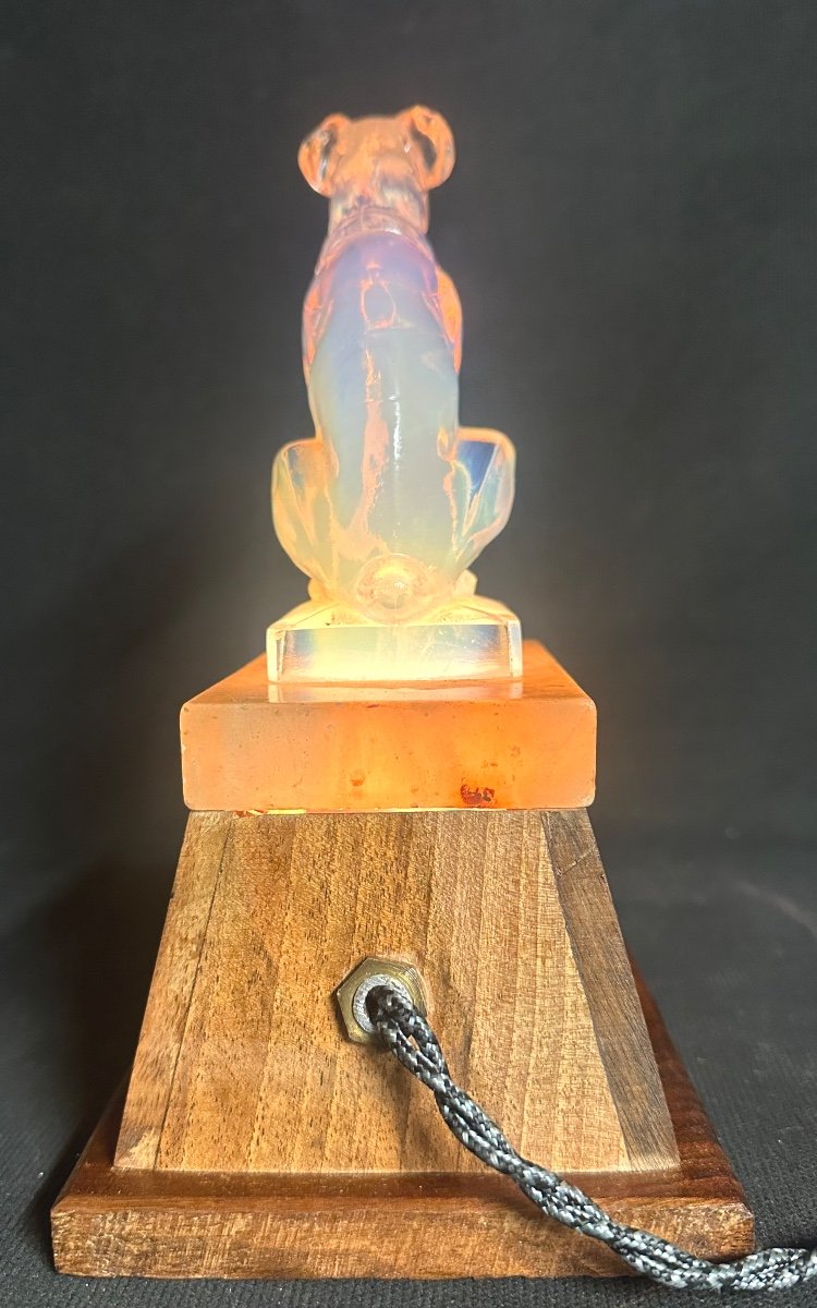 Lampe Veilleuse FOX TERRIER attribué à Sabino en verre opalescent chien veilleuse Art Deco-photo-3