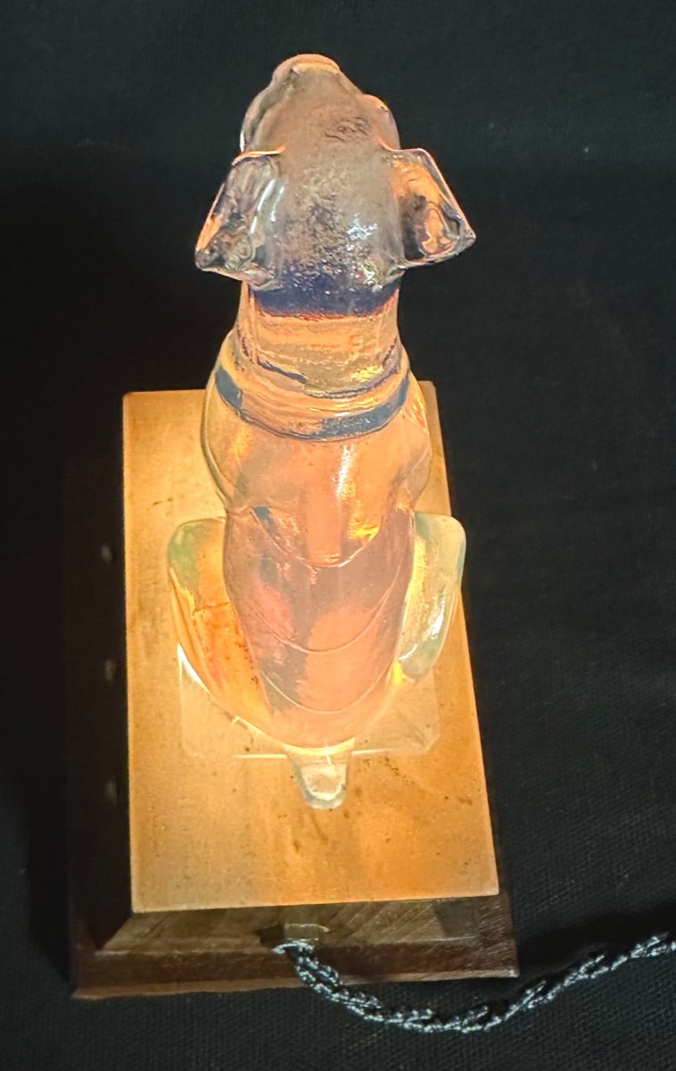 Lampe Veilleuse FOX TERRIER attribué à Sabino en verre opalescent chien veilleuse Art Deco-photo-4