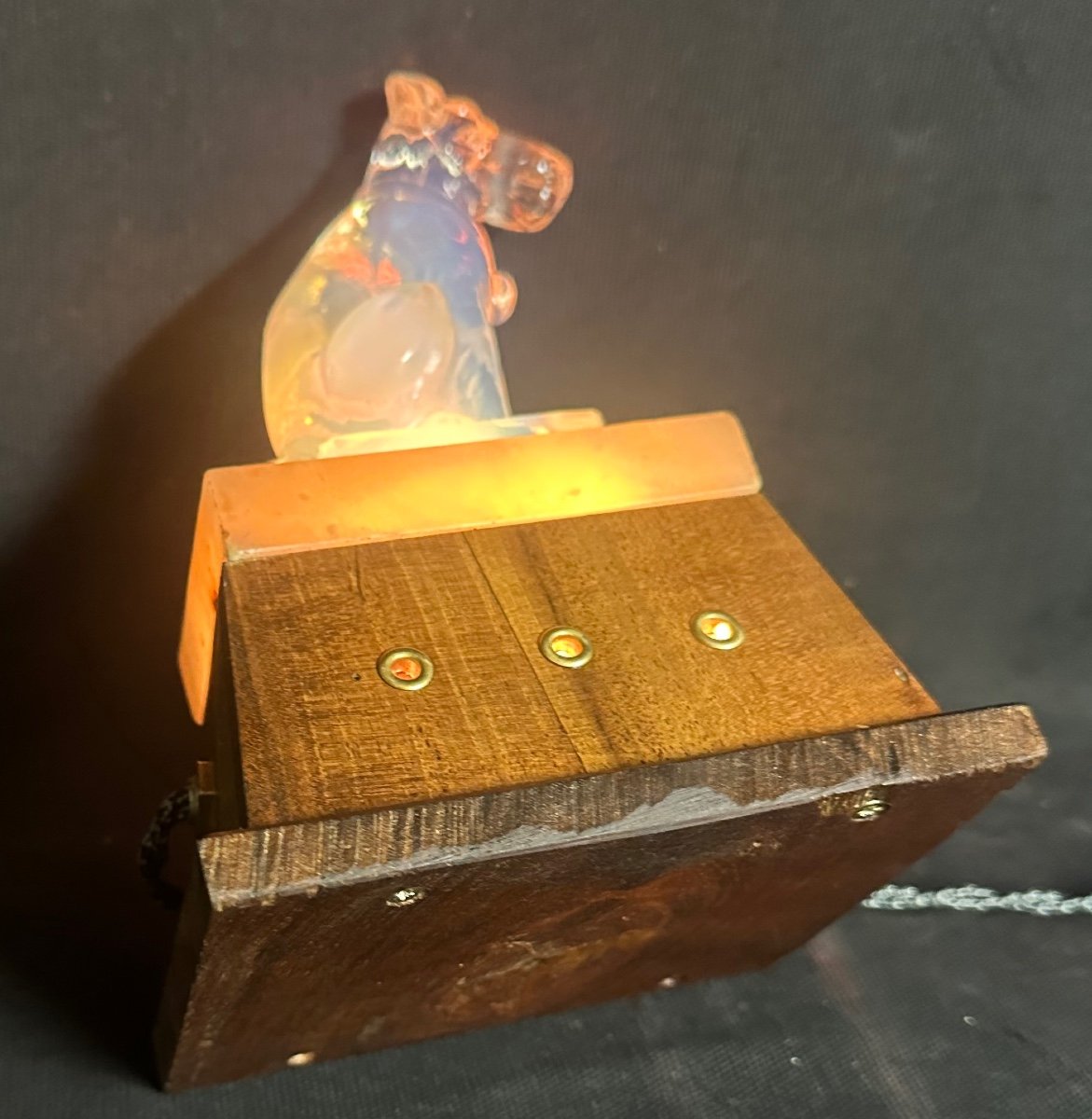 Lampe Veilleuse FOX TERRIER attribué à Sabino en verre opalescent chien veilleuse Art Deco-photo-5