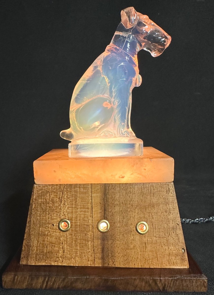 Lampe Veilleuse FOX TERRIER attribué à Sabino en verre opalescent chien veilleuse Art Deco-photo-6