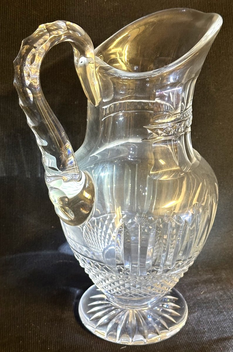 Saint Louis Tommy Crystal Carafe Signed Blown Water Pitcher Pitcher Cut Diamond St-photo-3