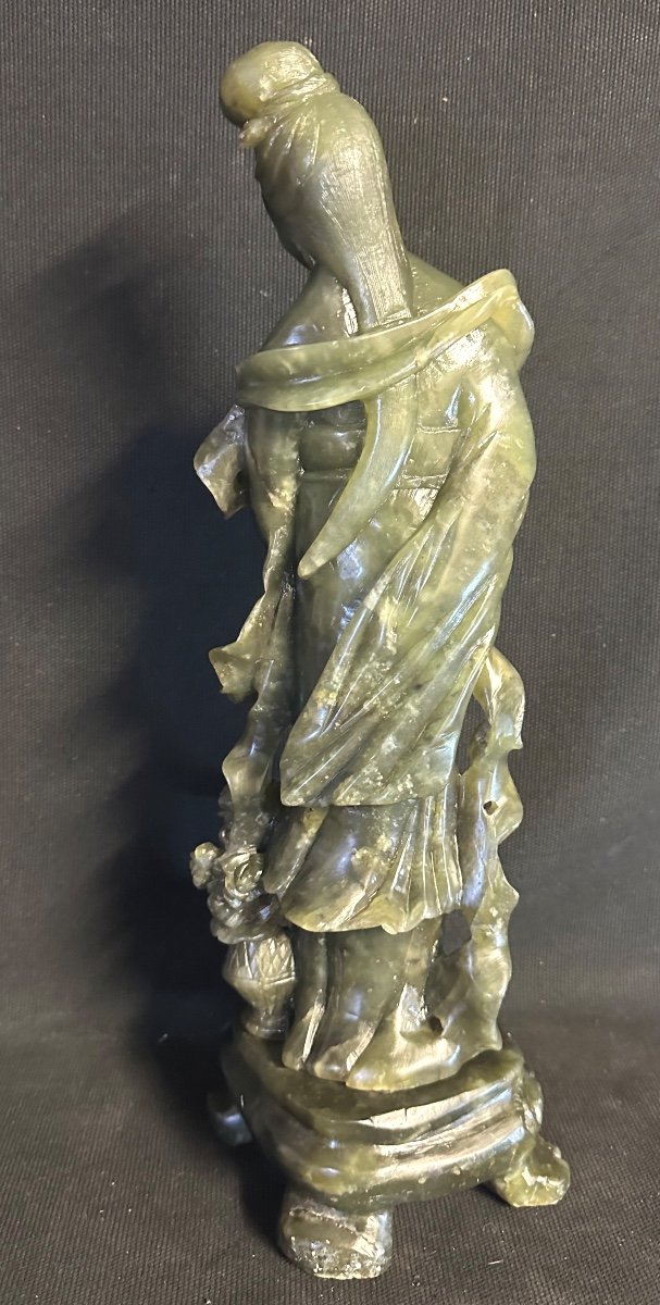 Chine ancienne sculpture en pierre dure Jadéite 36cm Très bon état aventurine-photo-4