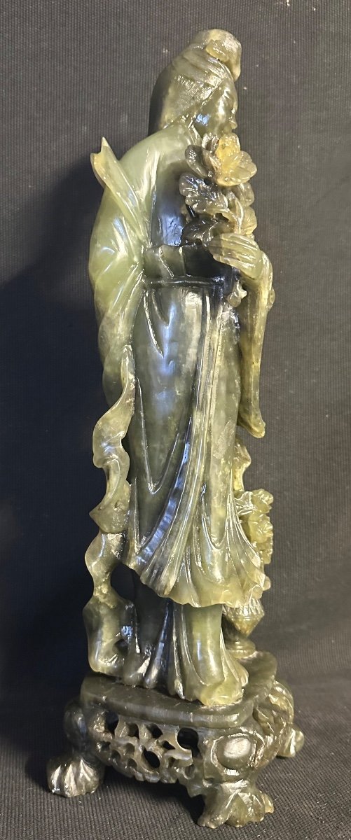 Chine ancienne sculpture en pierre dure Jadéite 36cm Très bon état aventurine-photo-1