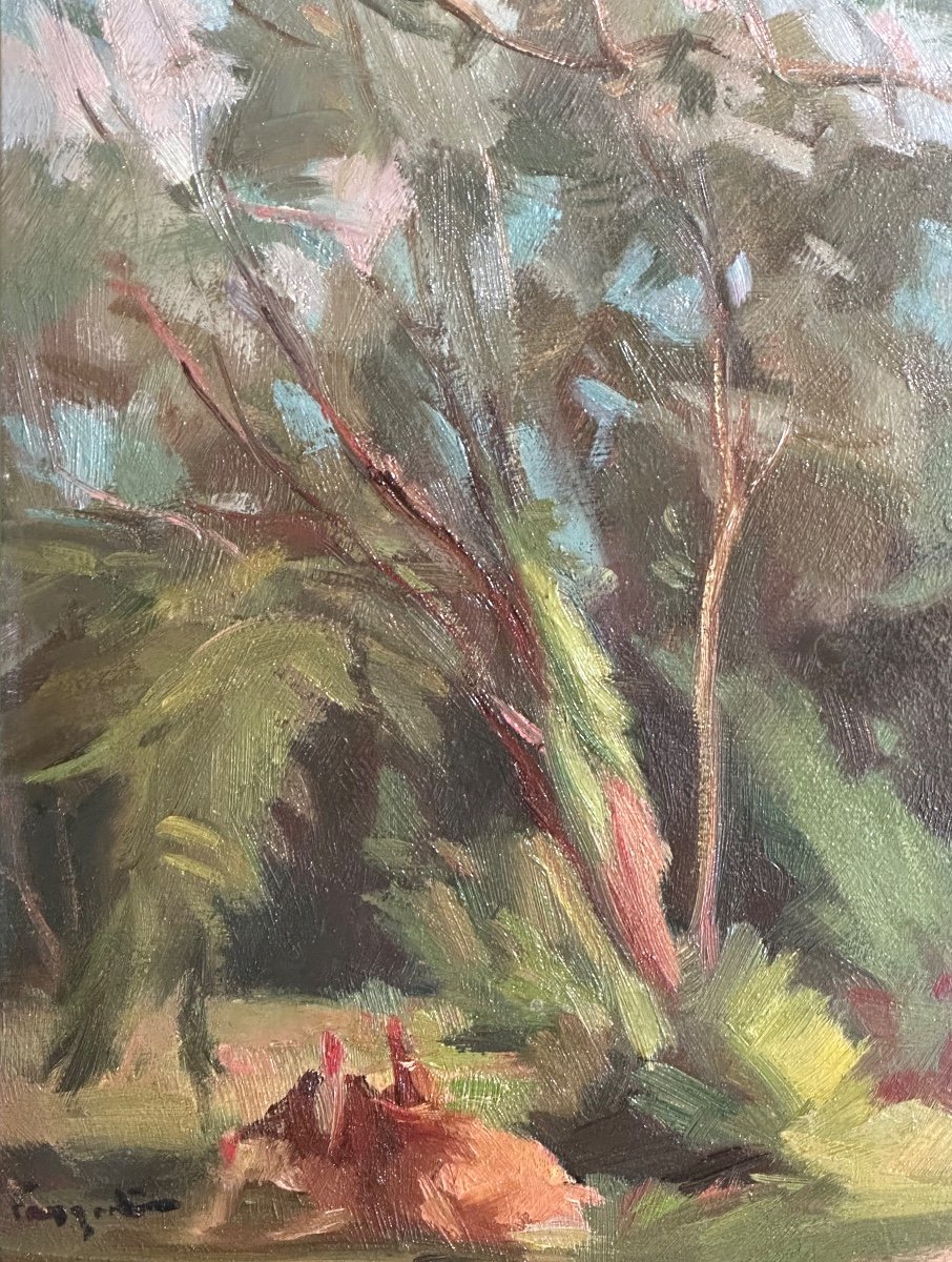 Ferdinand Fargeot Lyon 1880-1957 Huile Couple Dans Le Parc D’un Château En Touraine 