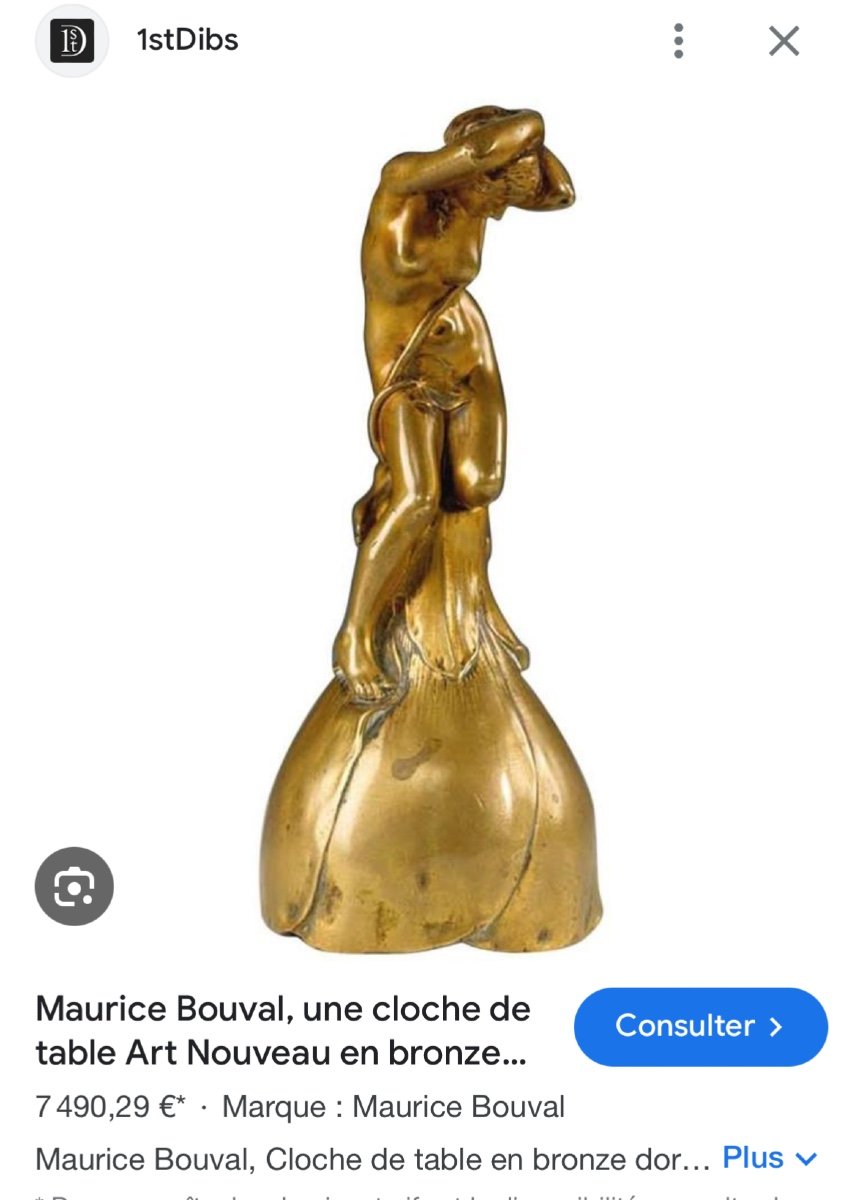Maurice BOUVAL 1863-1916 RARE Timbre bronze Art Nouveau femme fleur clochette Fondeur Collin-photo-3