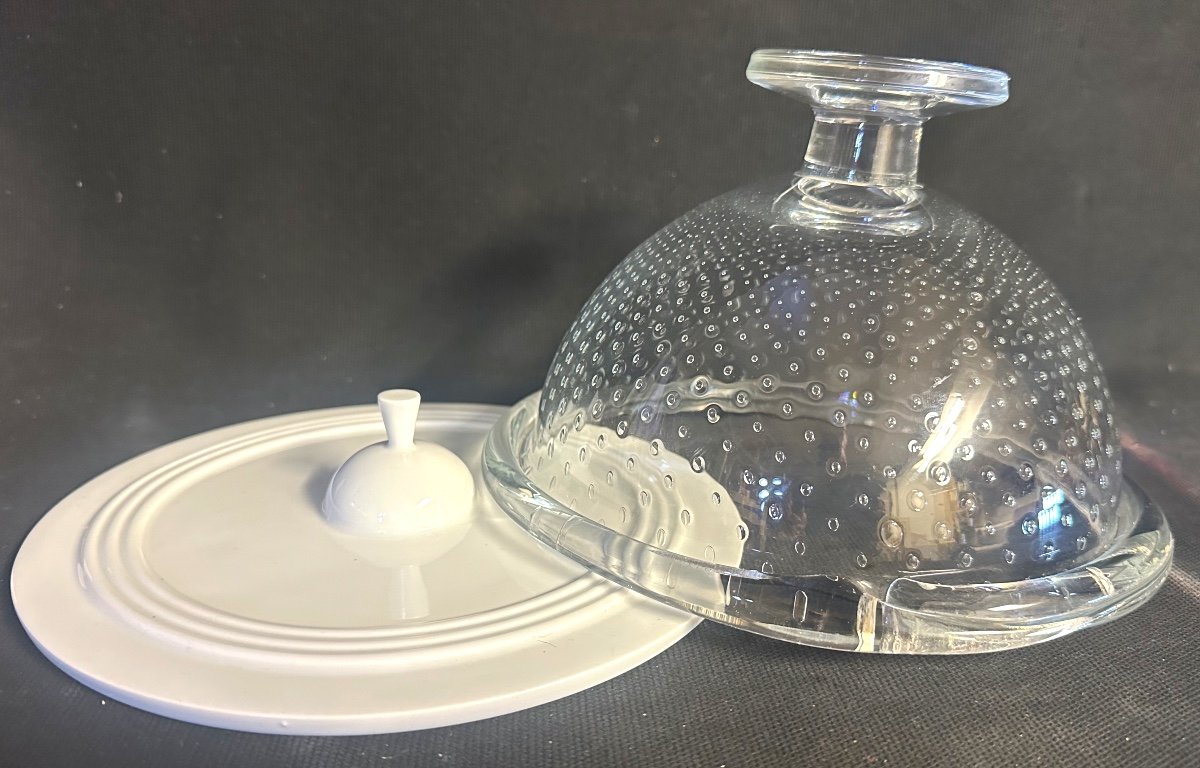 Borek Sipek Rare Signed Cheese Cloche In Blown Glass And Porcelain Like New Condition