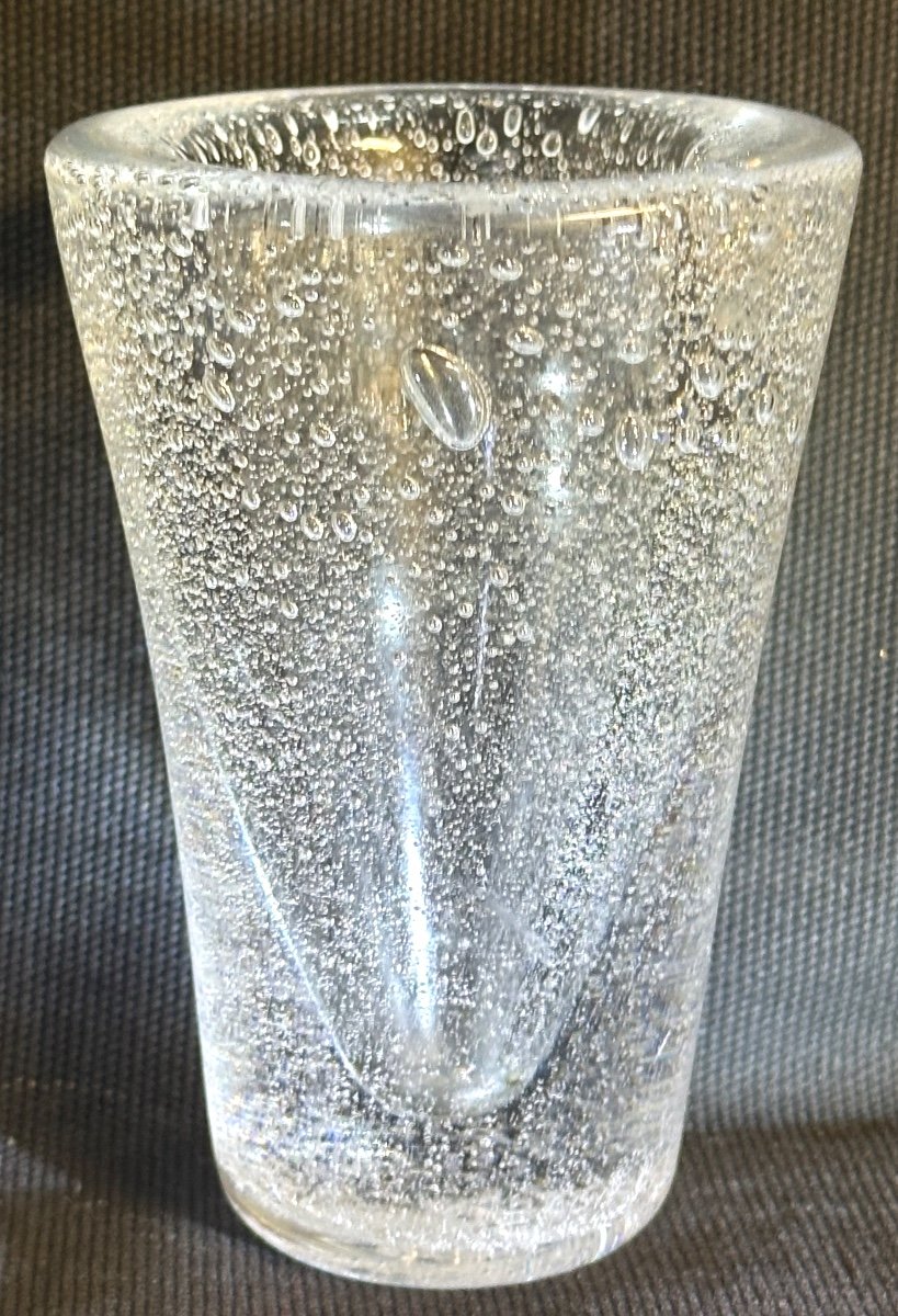 DAUM Nancy Vase en verre bullé signé Art Deco 
