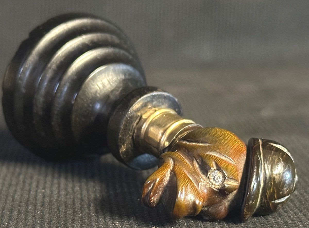 19th Century Jockey Sculpture In Horn, Gold And Rare Diamond Shards-photo-1