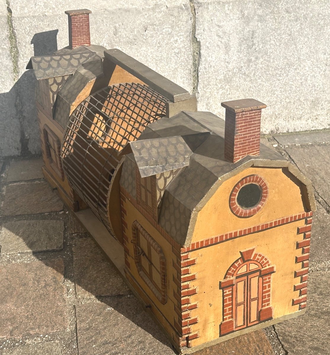 RARE cage à écureuils hamster loir Curiosité fin XIXe tourniquet entre 2 maisons Très bon état -photo-4
