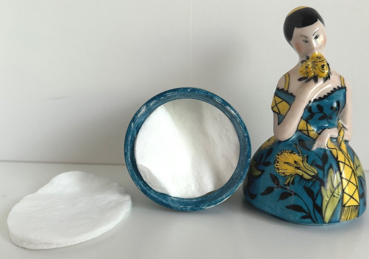 Art Deco Porcelain Candy Powder Box For Makeup Remover Cottons In Very Good Condition -photo-4