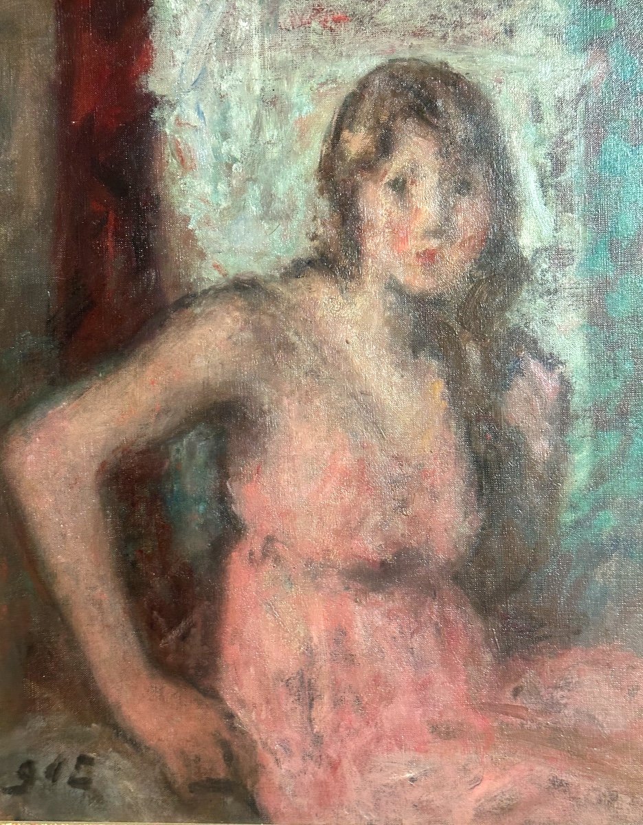 Georges d'Espagnat 1870-1950 Oil Young Woman In A Pink Dress Around 1930-photo-2