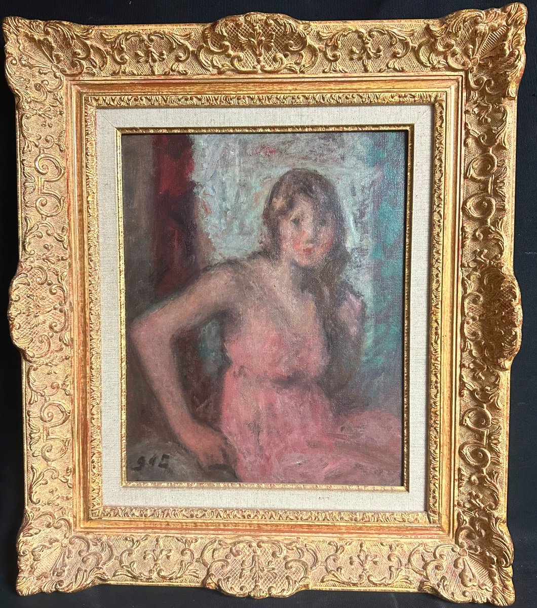 Georges d'Espagnat 1870-1950 Oil Young Woman In A Pink Dress Around 1930