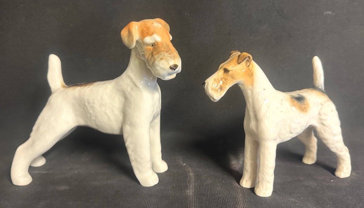 Fox Terrier Dog In Art Deco Polychrome Ceramic Signed Talavera Romulus /2-photo-5
